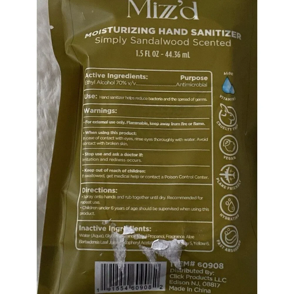 Mizzz’d Scented‎ Hand Sanitizer Spray 1.5 Fl Oz Simply Sandalwood Moisturizing